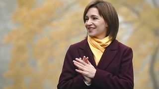 Maia Sandu as she arrives to cast her vote in the country's presidential election runoff in Chisinau, Moldova, Sunday, Nov. 15, 2020