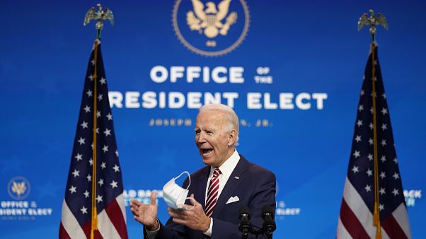 President-elect Joe Biden, accompanied by Vice President-elect Kamala Harris, speaks about economic recovery at The Queen theater, Monday, Nov. 16, 2020, in Wilmington, Del. President-elect Joe Biden, accompanied by Vice President-elect Kamala Harris, speaks about economic recovery at The Queen theater, Monday, Nov. 16, 2020, in Wilmington, Del.