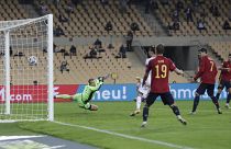 Spanischer Treffer beim Nations League Spiel Spanien - Deutschland in Sevilla (17. November 2020)