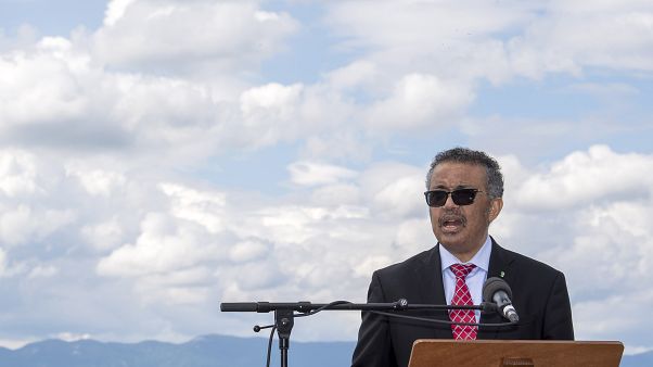 WHO, World Health Organization Director-General, Tedros Adhanom Ghebreyesus, speaks during the relaunch ceremony of the famous fountain 'Le Jet d'Eau', which was postponed due WHO, World Health Organization Director-General, Tedros Adhanom Ghebreyesus, speaks during the relaunch ceremony of the famous fountain 'Le Jet d'Eau', which was postponed due