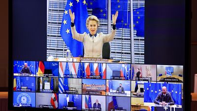 La presidenta de la Comisión Europea, durante la videocumbre europea