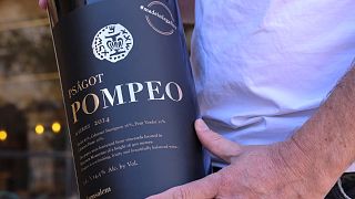زجاجة من النبيذ الأحمر يحمل اسم وزير الخارجية الأمريكي مايك بومبيو.