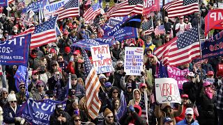 President Trump supporters rally at the Capitol building in Lansing, Michigan, Saturday, Nov. 14, 2020. 