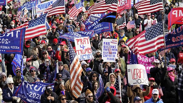 President Trump supporters rally at the Capitol building in Lansing, Michigan, Saturday, Nov. 14, 2020. President Trump supporters rally at the Capitol building in Lansing, Michigan, Saturday, Nov. 14, 2020.