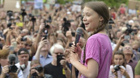 Swedish climate activist Greta Thunberg takes part in the school strike demonstration Fridays for future in Berlin, Germany, July 2019.