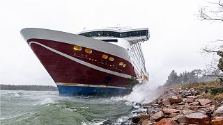 Viking Line cruise ship Viking Grace, run aground with passengers on board, south of Mariehamn, Finland, Saturday, November 21, 2020.