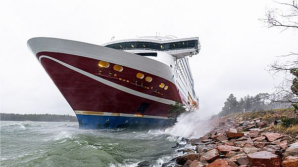 Viking Line cruise ship Viking Grace, run aground with passengers on board, south of Mariehamn, Finland, Saturday, November 21, 2020. Viking Line cruise ship Viking Grace, run aground with passengers on board, south of Mariehamn, Finland, Saturday, November 21, 2020.