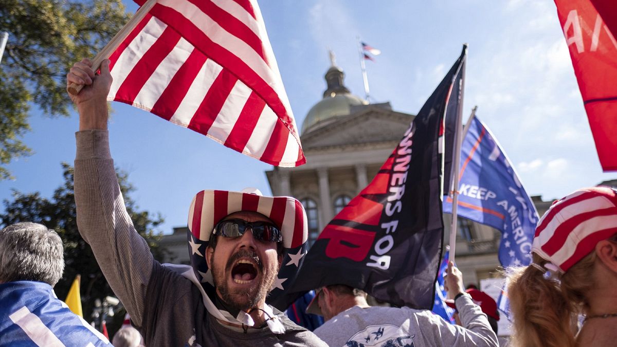 Supporters of President Donald Trump during a rally outside of the Georgia State Capitol in Atlanta on Saturday, November 21, 2020.