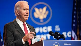 In this Nov. 19, 2020, file photo President-elect Joe Biden speaks at The Queen theater in Wilmington, Delaware, US