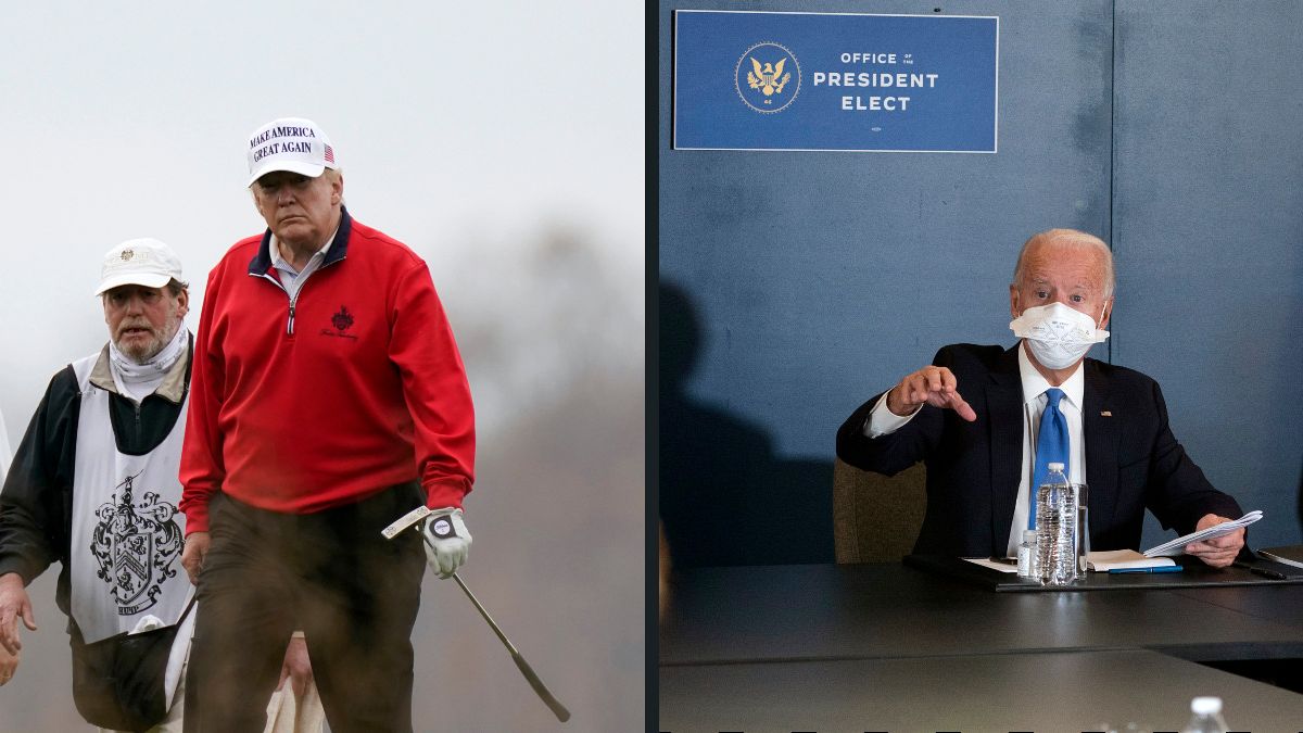 Presidente em exercício continua a jogar golfe, presidente eleito prepara transição
