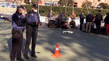 Police use drones as ancient Madrid market reopens