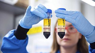 A researcher in a laboratory at the Jenner Institute in Oxford, England, works on the coronavirus vaccine developed by AstraZeneca and Oxford University