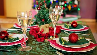 A table is set up ready for Christmas dinner in the UK.