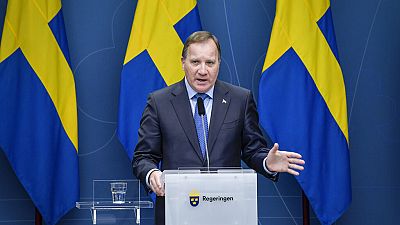 Sweden's Prime Minister Stefan Lofven speaks during a news conference on the coronavirus (Covid-19) pandemic situation at the government headquarters in Stockholm, Sweden