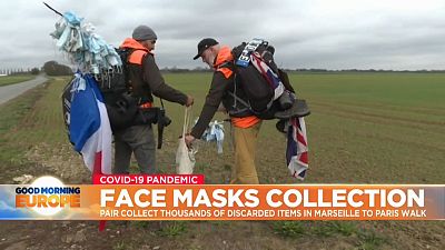 Duo walk from Marseille to Paris collecting face masks