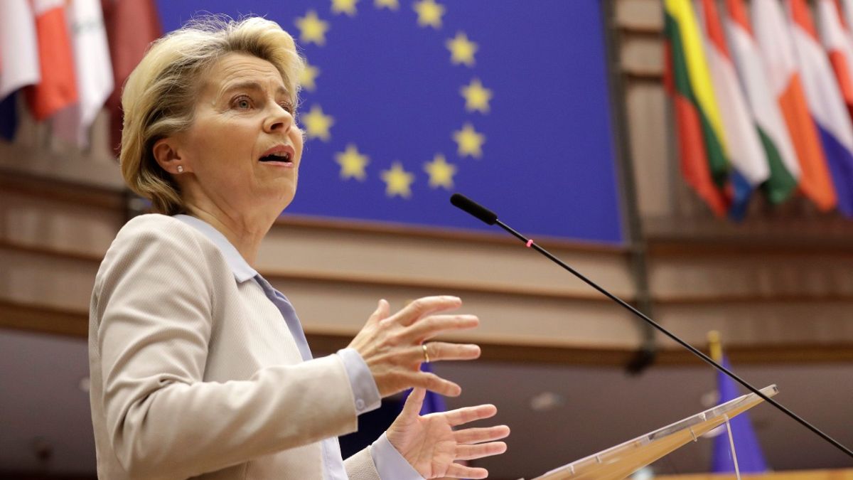 European Commission President Ursula Von Der Leyen speaks during a debate on the next EU Council and Brexit talks at the European Parliament in Brussels, November 25, 2020.