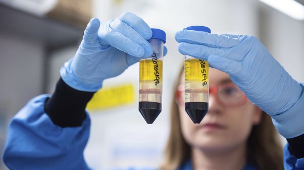 In this undated file photo issued by the University of Oxford on Monday, Nov. 23, 2020, a researcher in a laboratory works on the coronavirus vaccine.