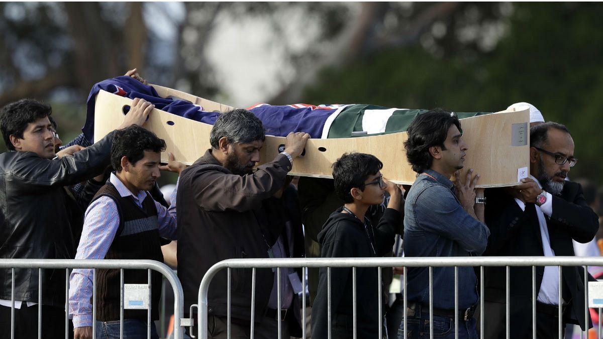 تشییع پیکر یکی از قربانیان حمله تروریستی یک راست افراطی در نیوزیلند؛ مارس ۲۰۱۹