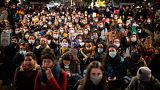 Protesters gather in Toulouse, France, during a demonstration against violence marking the International Day for the Elimination of Violence Against Women. November 25, 2020