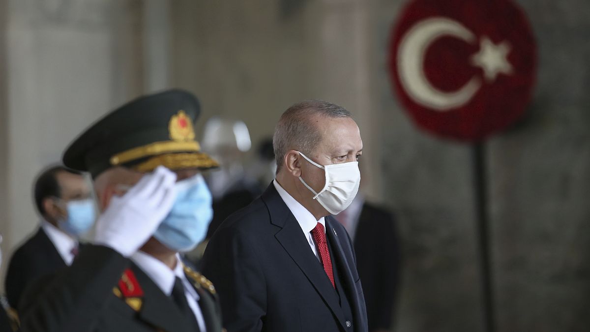 Le président turc Erdogan au mausolée d'Ataturk, le 29 octobre 2020.