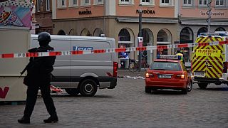 Police secures the scene where a car drove into pedestrians in Trier, southwestern Germany, on December 1, 2020