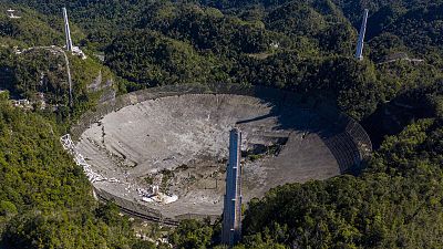 Le radiotélescope d'Arecibo, après son effondrement, le 1er décembre 2020