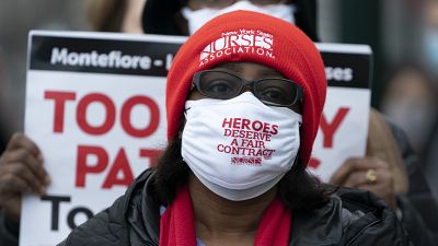 Enfermeros en huelga en New Rochelle, Nueva York