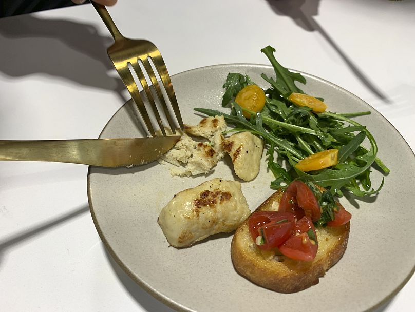 Cultivated chicken produced in a laboratory from chicken cells in Emeryville, California.