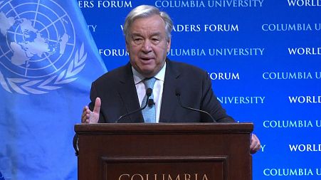 U.N. Secretary General Antonio Guterres speaks at the Columbia University in New York City, US on the 2nd of December.eeting Thursday, Sept. 3, 2020.