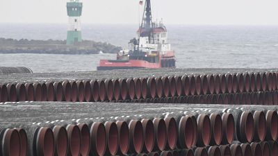 Tuberías para el gasoducto Nord Stream 2 en el puerto de Mukran en la isla de Reugen, mar Báltico, Alemania 4/12/2020.