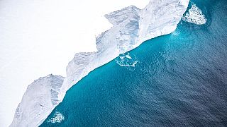 Flying along the iceberg revealed the steep vertical sides, approximately 30m high.