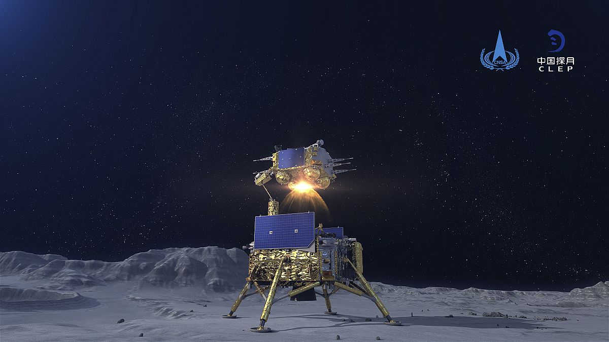 Simuliertes Bild von Chinas Sonde Chang'e-5 auf dem Mond. 