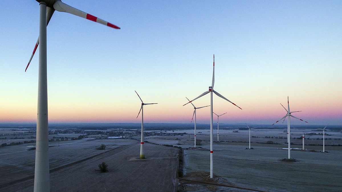 A wind energy park near Jacobsdorf, Germany.