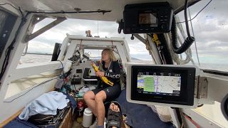 Jason Lewis and Tammie on their boat 