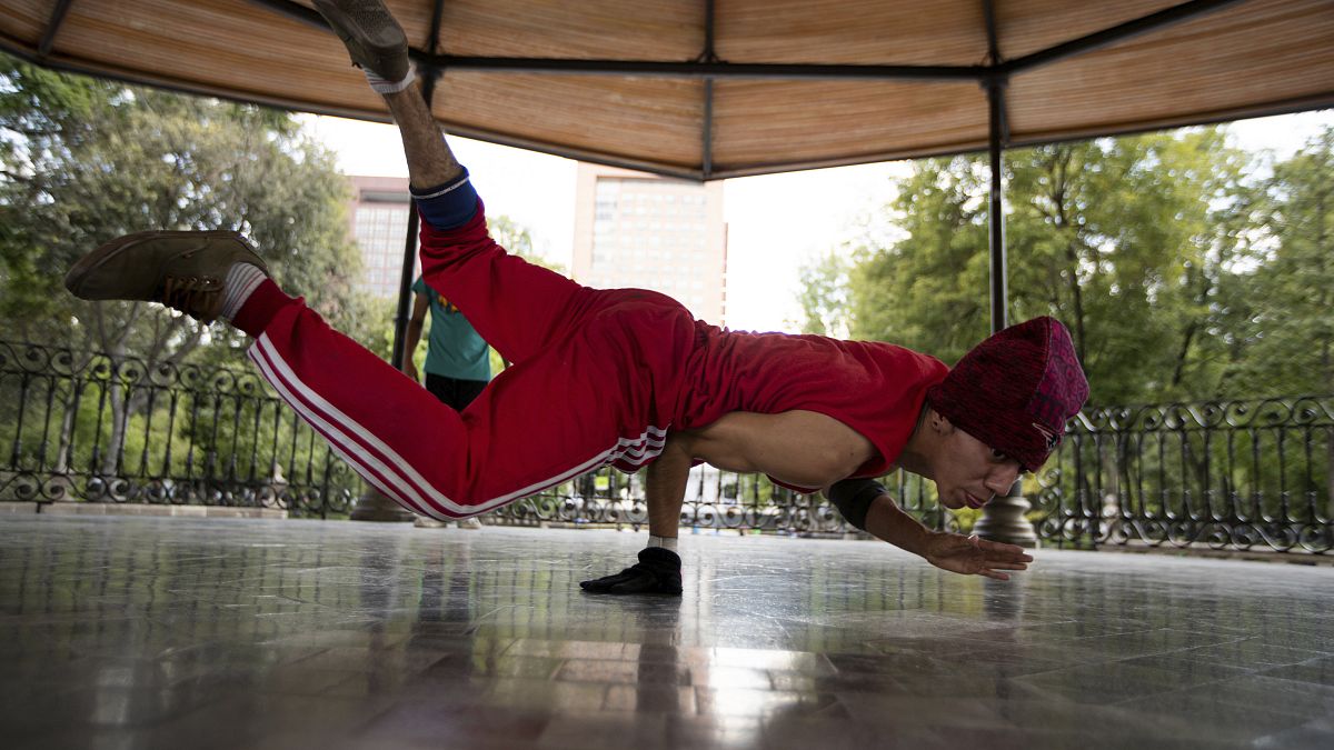 Carlos Cruz, a breakdancer, practices in Mexico City in August 2020.