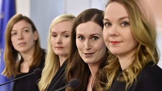 (L-R) Minister of Education Li Andersson, Minister of Interior Maria Ohisalo, Prime Minister Sanna Marin, Minister of Finance Katri Kulmuni