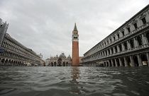 St.Mark’s square stands flooded two months after flood barriers were introduced, but failed to work. Venice, Italy. December 8, 2020