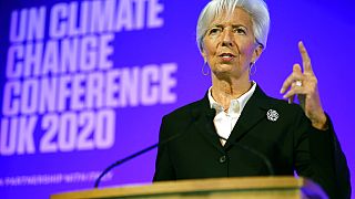 President of the European Central Bank Christine Lagarde addresses an event to launch the private finance agenda for the United Nations Climate Change Conference COP26