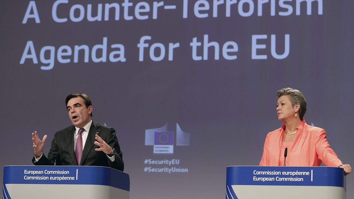  مفوضة الشؤون الداخلية في الاتحاد الأوروبي، يلفا يوهانسون ونائب رئيس المفوضية الأوروبية ماغاريتس شيناس