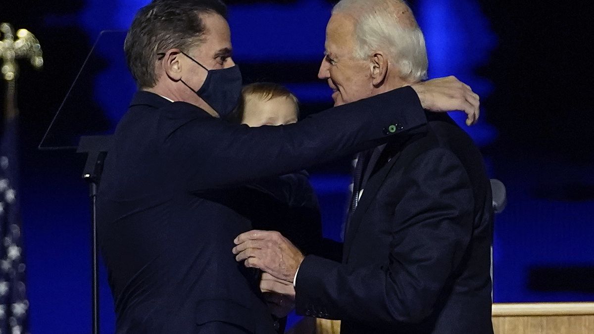 Joe Biden embracing his son, Hunter Biden.