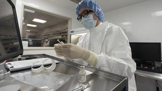 A pharmacist labels syringes in a clean room where doses of COVID-19 vaccines will be handled, Wednesday, Dec. 9, 2020, at Mount Sinai Queens hospital in New York.