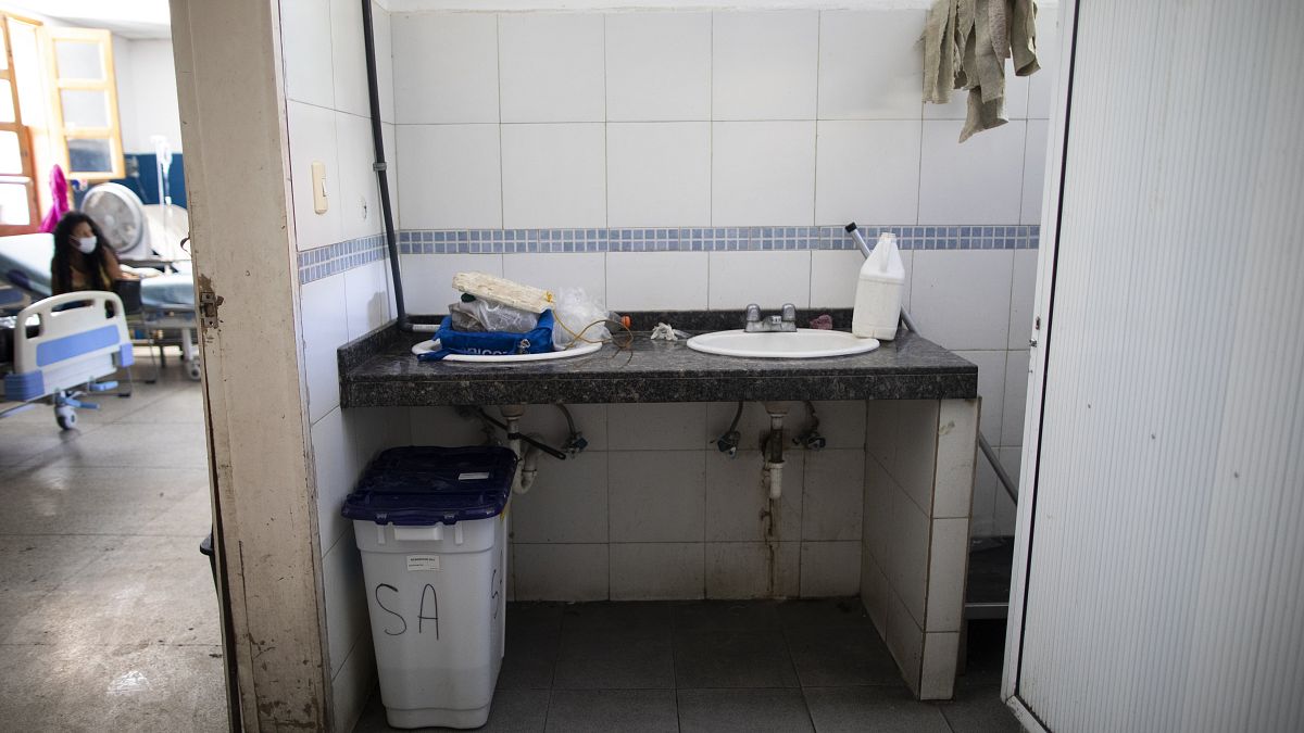 A sink lacks running water at the Luis Razetti Oncology Hospital in Caracas, Venezuela,