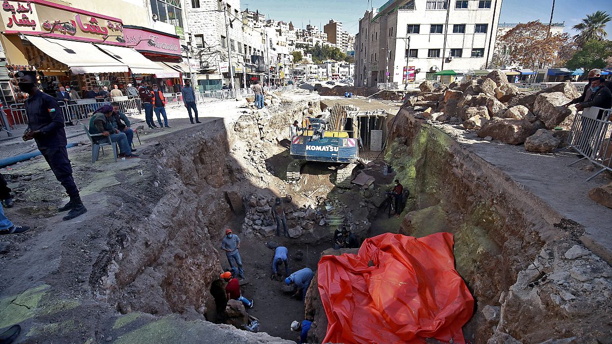 Rovine del sito archeologico romano recentemente scoperto nella capitale giordana Amman