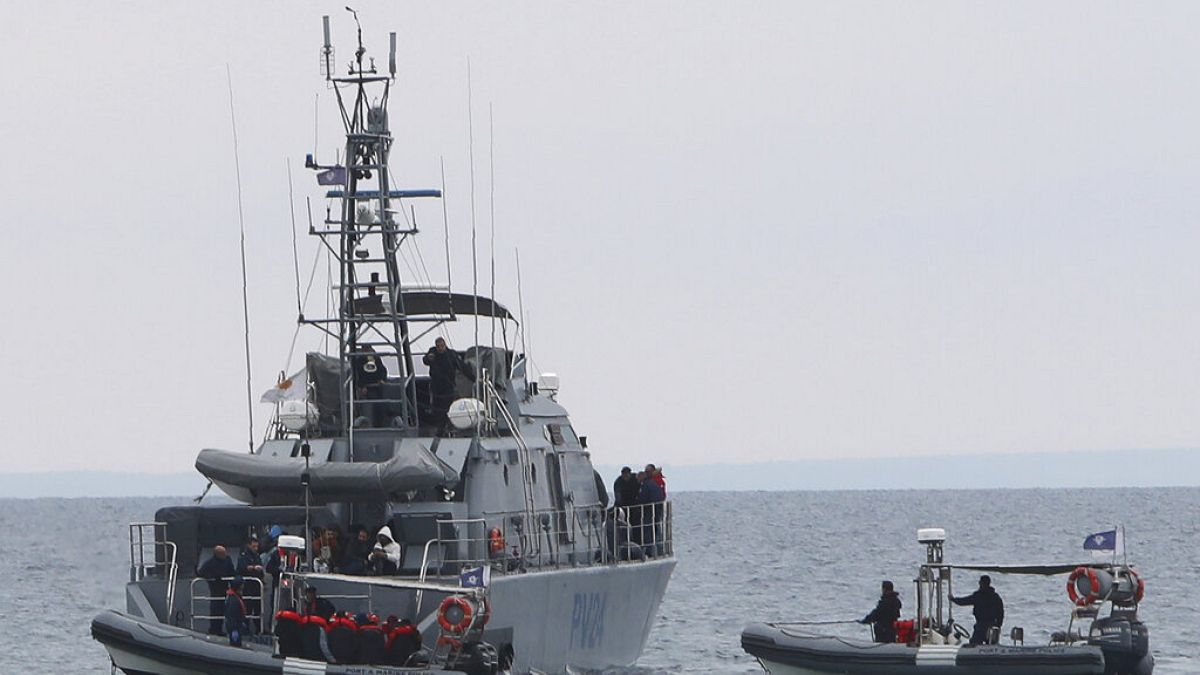   file photo, migrants stand aboard a Cyprus marine police patrol boat as they are brought to harbour 