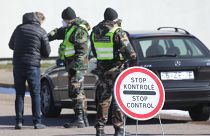 Lithuanian police check a driver at Kalvarija-Budzisko border crossing with Poland on March 15, 2020, before frontiers were closed during the first coronavirus wave.