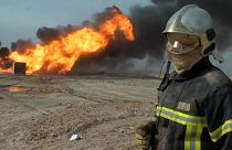 Fire at an oil well in the northern Khabbaz oil field