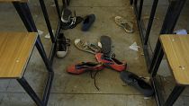 Shoes of the kidnapped students from Government Science Secondary School are seen inside their class room Kankara, Nigeria, Wednesday, Dec. 16, 2020.