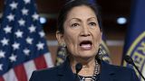 In this March 5, 2020, file photo Rep. Deb Haaland, D-N.M., Native American Caucus co-chair, speaks to reporters about the 2020 Census on Capitol Hill in Washington.