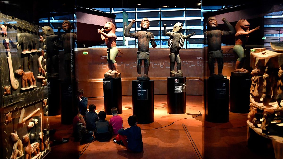 Big royal statues of the Kingdom of Dahomey dating back to 1890-1892 are pictured on June 18, 2018 at the Quai Branly Museum-Jacques Chirac in Paris.