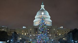 U.S. Capitol Christmas Tree is seen at the U.S. Capitol at night after negotiators sealed a deal for COVID relief Sunday, Dec. 20, 2020, in Washington.